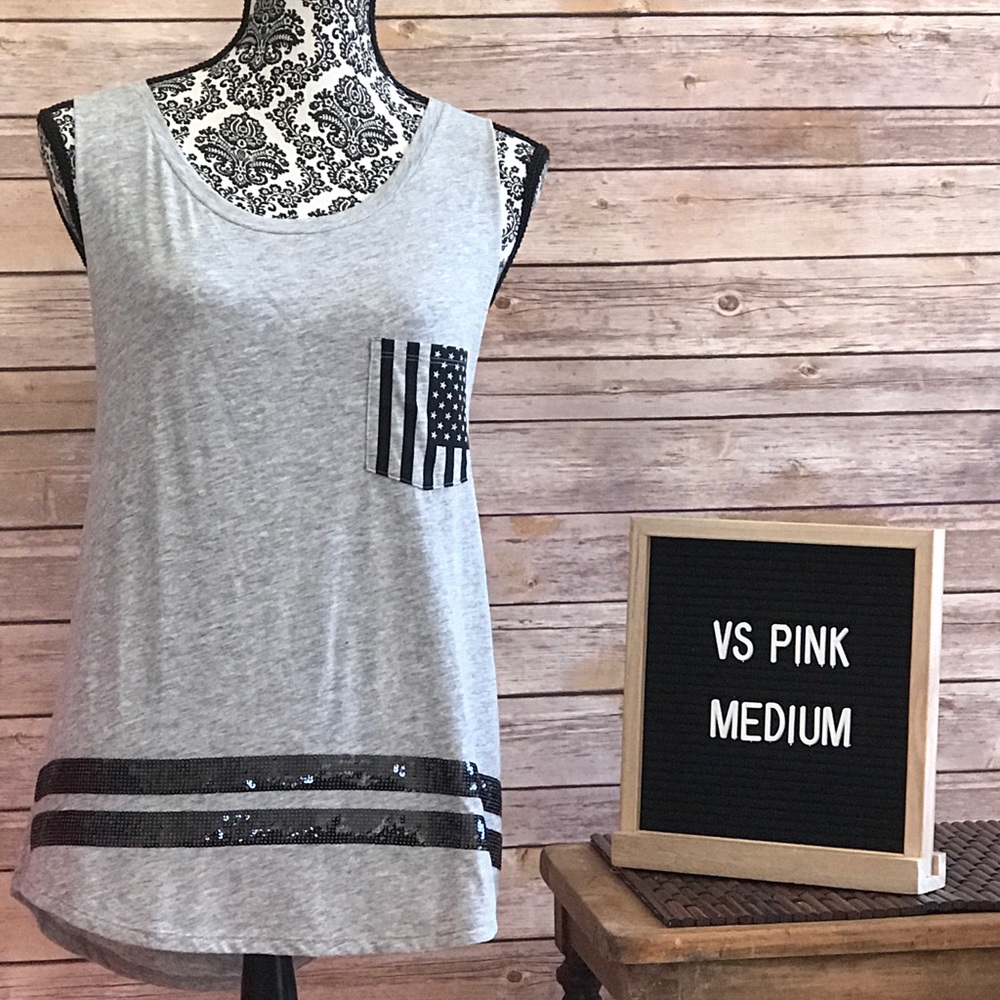 VS Pink Americana Tank Gray with Flag